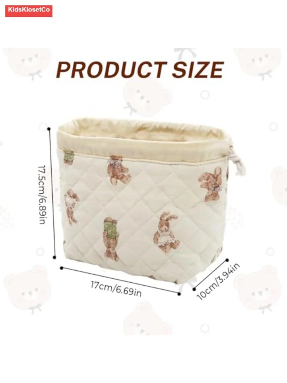 Quilted Cotton Drawstring Makeup Bag Travel Toiletry Organizer Cosmetic Pouch